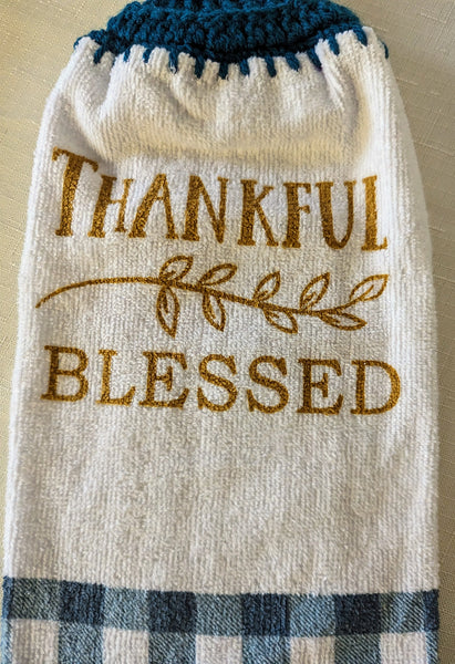 Hand Crocheted Hanging Towels - "Thankful" & "Blessed" - Set of 2