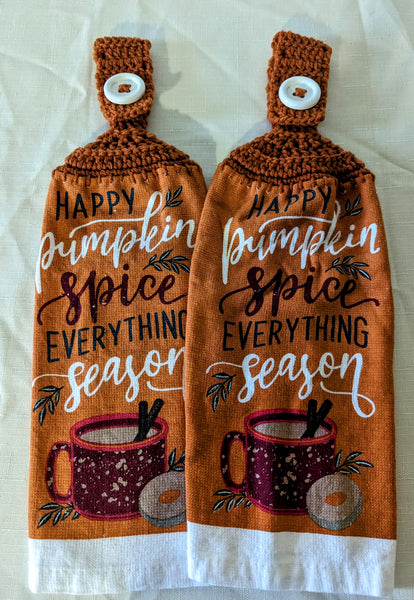 Fall Themed Hanging Towels - "Happy Pumpkin Spice Everything Season" - Set of 2