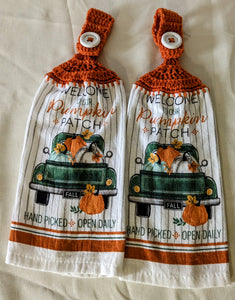 Fall Themed Hanging Towels - "Welcome to our Pumpkin Patch" - Set of 2