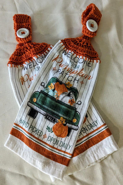 Fall Themed Hanging Towels - "Welcome to our Pumpkin Patch" - Set of 2