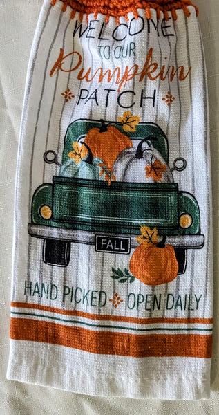 Fall Themed Hanging Towels - "Welcome to our Pumpkin Patch" - Set of 2