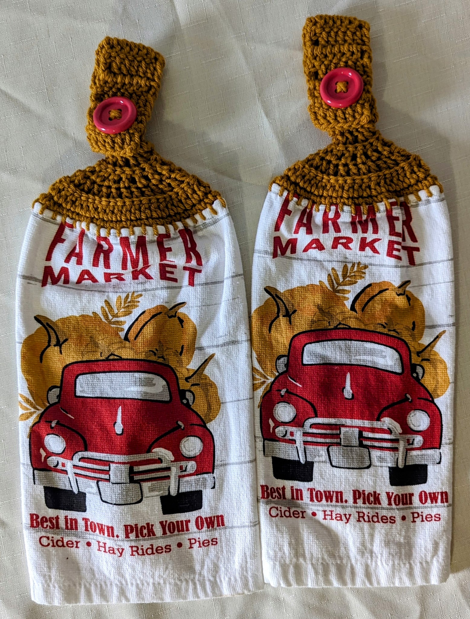 Fall Themed Hanging Towels - "Farmer Market"- Red Truck- Set of 2