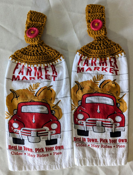 Fall Themed Hanging Towels - "Farmer Market"- Red Truck- Set of 2