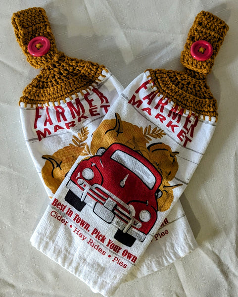 Fall Themed Hanging Towels - "Farmer Market"- Red Truck- Set of 2