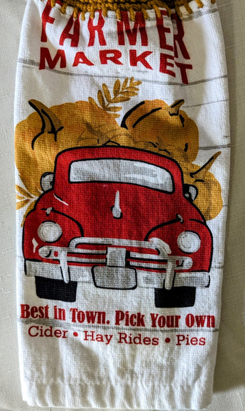 Fall Themed Hanging Towels - "Farmer Market"- Red Truck- Set of 2