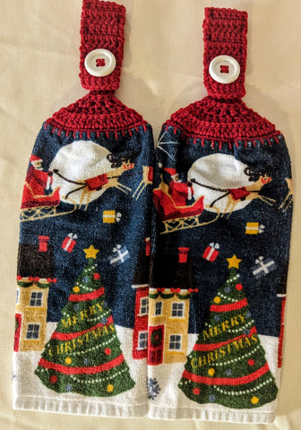 Christmas Hanging Towels - Winter Night Scene with Santa - Set of 2