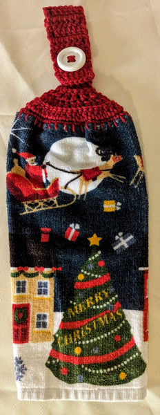 Christmas Hanging Towels - Winter Night Scene with Santa - Set of 2