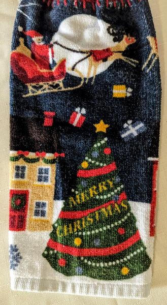 Christmas Hanging Towels - Winter Night Scene with Santa - Set of 2