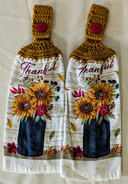 Hanging Towels - Sunflowers - "Thankful" - Set of 2