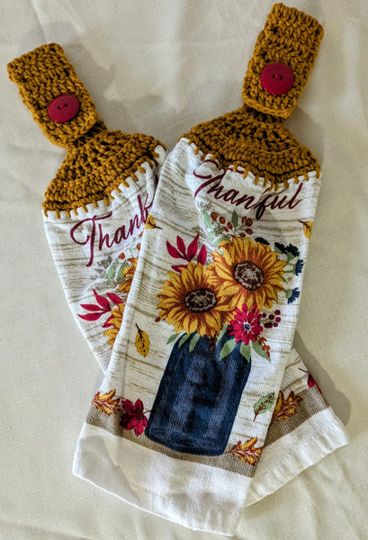 Hanging Towels - Sunflowers - "Thankful" - Set of 2