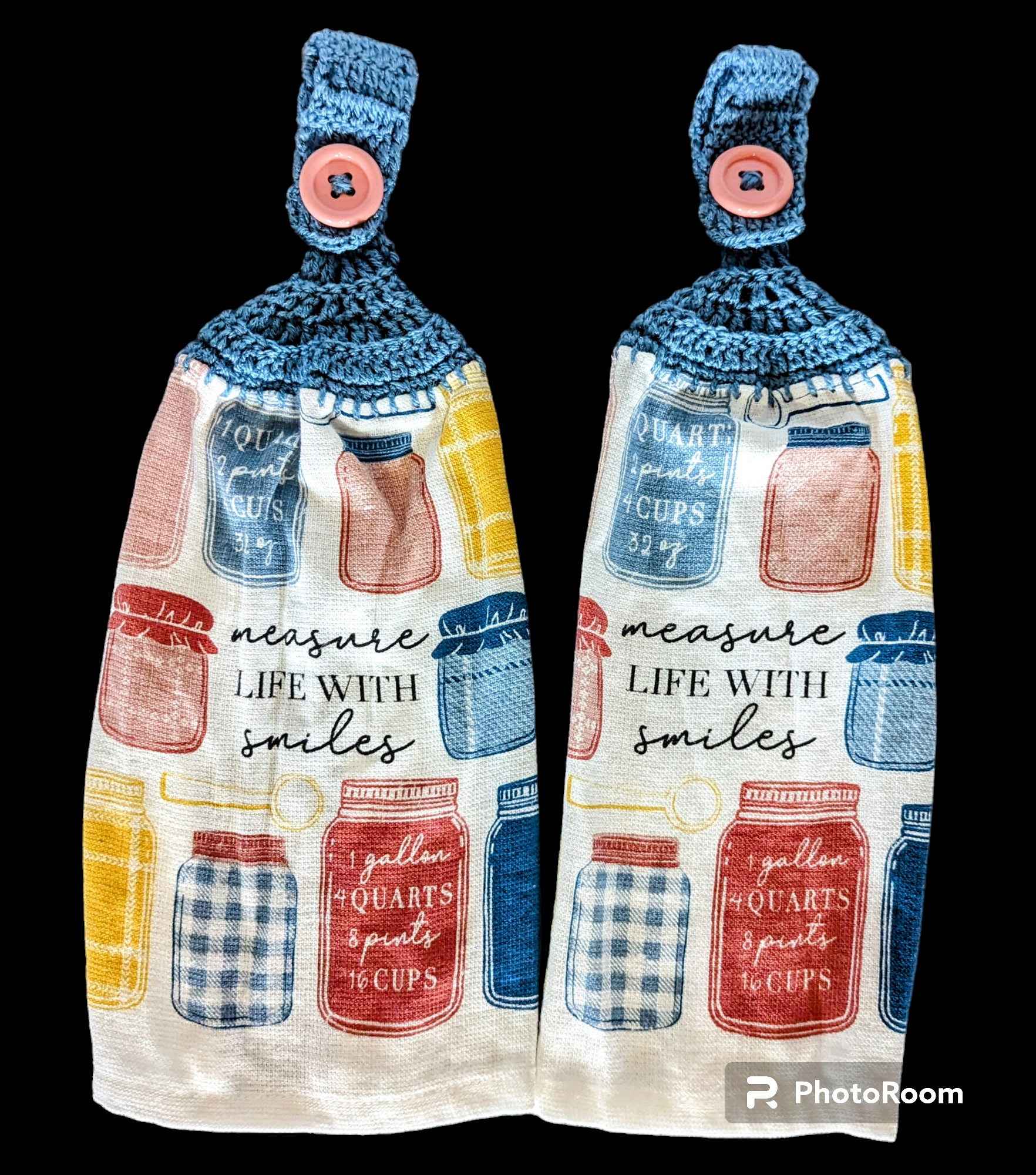 Hanging Towels - " Measure Life With Smiles" - Set of 2