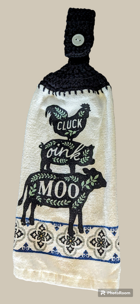 Hanging Towels - Chicken, Pig & Cow - "Cluck, Oink, Moo" - Set of 2