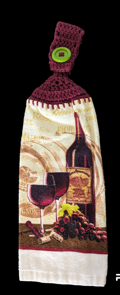 Hanging Towels - Wine Themed - Wine, Glasses and Grapes - Set of 2