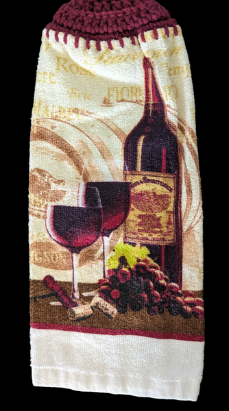 Hanging Towels - Wine Themed - Wine, Glasses and Grapes - Set of 2