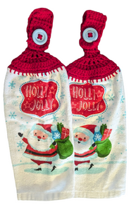 Christmas Hanging Towels - Santa - "Holly Jolly" - Set of 2