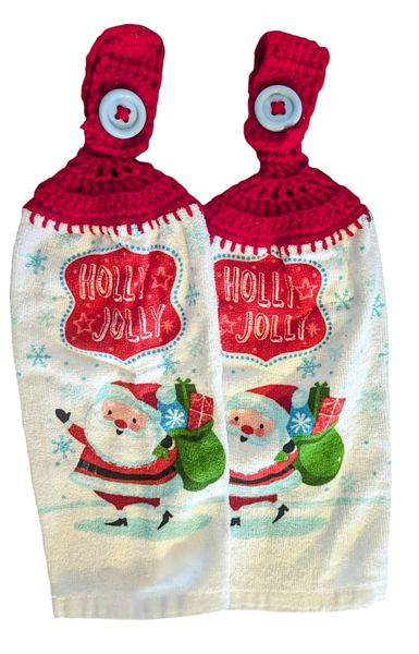 Christmas Hanging Towels - Santa - "Holly Jolly" - Set of 2