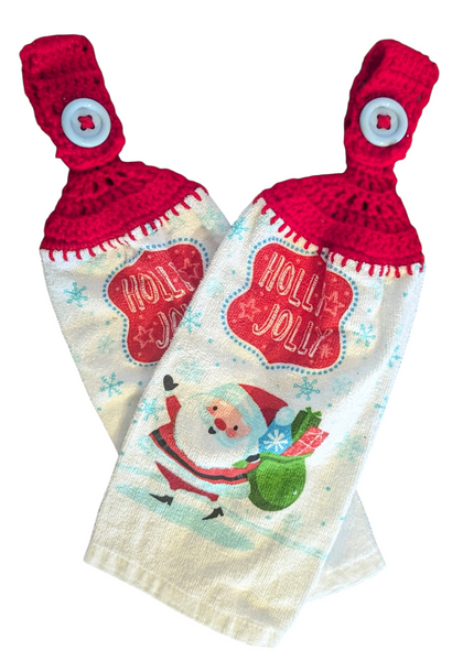 Christmas Hanging Towels - Santa - "Holly Jolly" - Set of 2