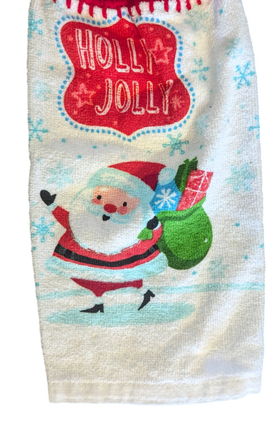 Christmas Hanging Towels - Santa - "Holly Jolly" - Set of 2