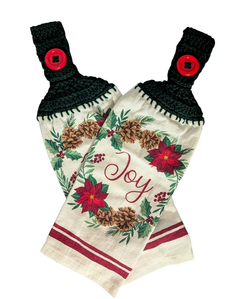 Christmas Hanging Towels - "Joy" with Wreath Design - Set of 2