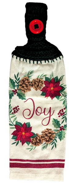 Christmas Hanging Towels - "Joy" with Wreath Design - Set of 2