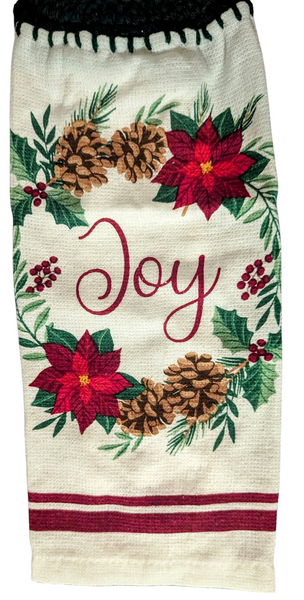 Christmas Hanging Towels - "Joy" with Wreath Design - Set of 2