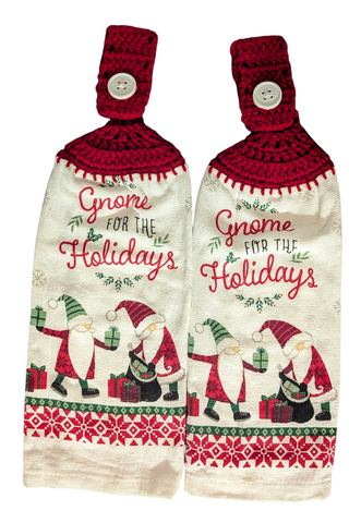 Christmas Hanging Towels - "Gnome for the Holidays" with Santa Gnomes - Set of 2