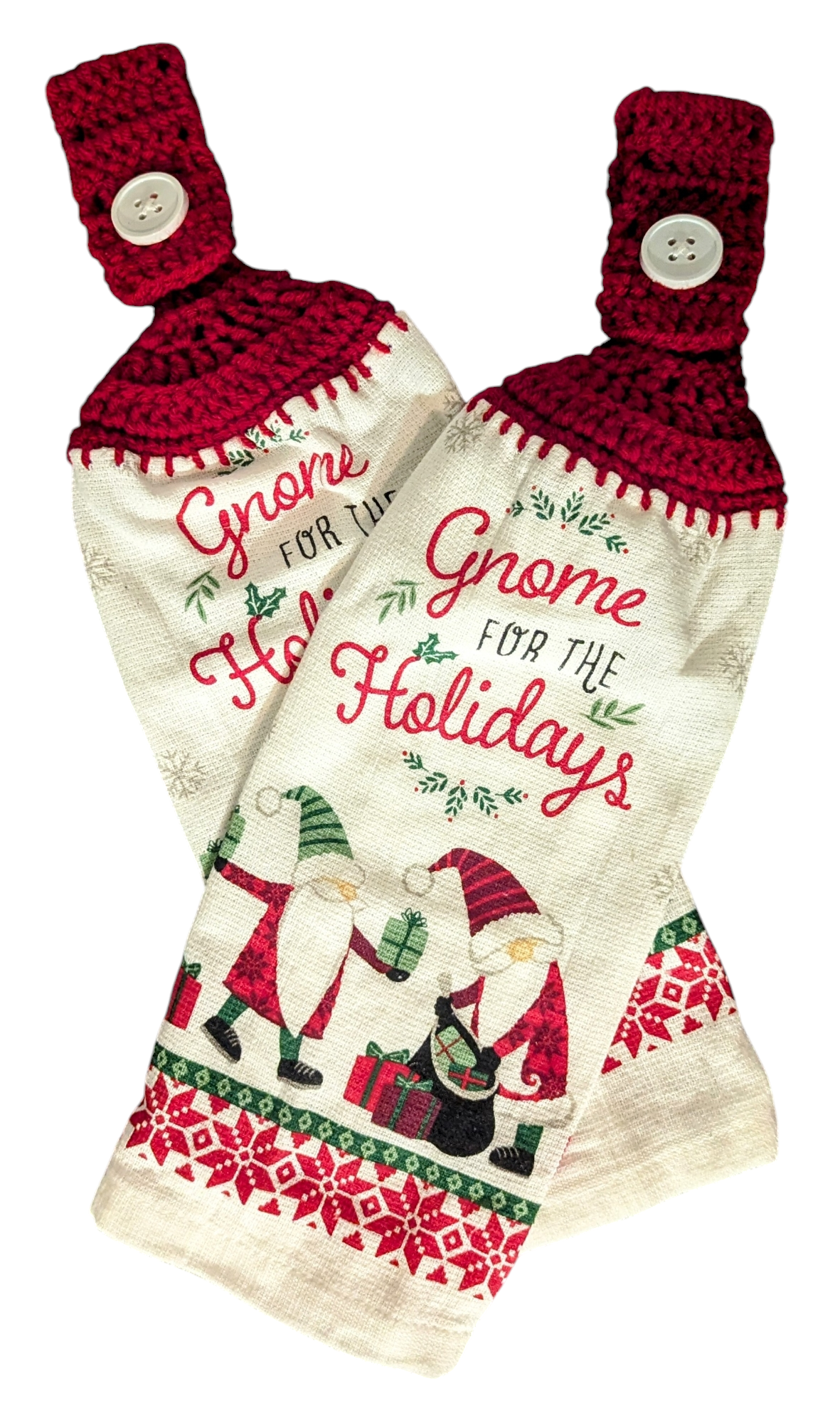 Christmas Hanging Towels - "Gnome for the Holidays" with Santa Gnomes - Set of 2