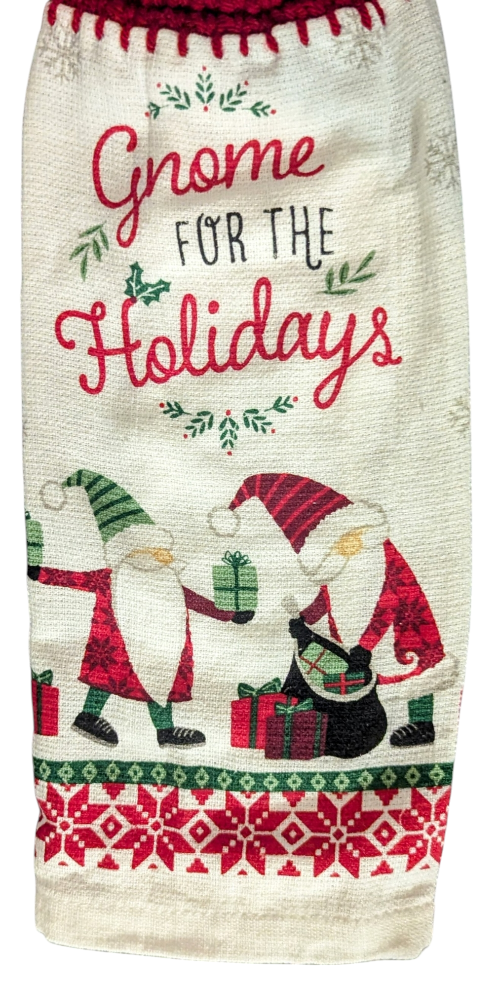 Christmas Hanging Towels - "Gnome for the Holidays" with Santa Gnomes - Set of 2