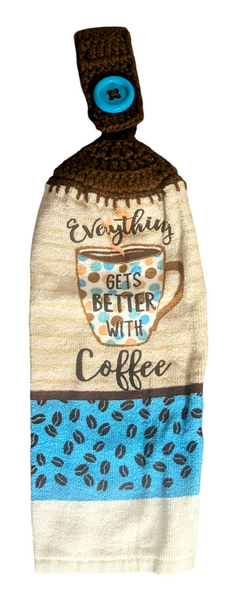 Coffee Themed Hanging Towels - "Everything Gets Better with Coffee" - Set of 2