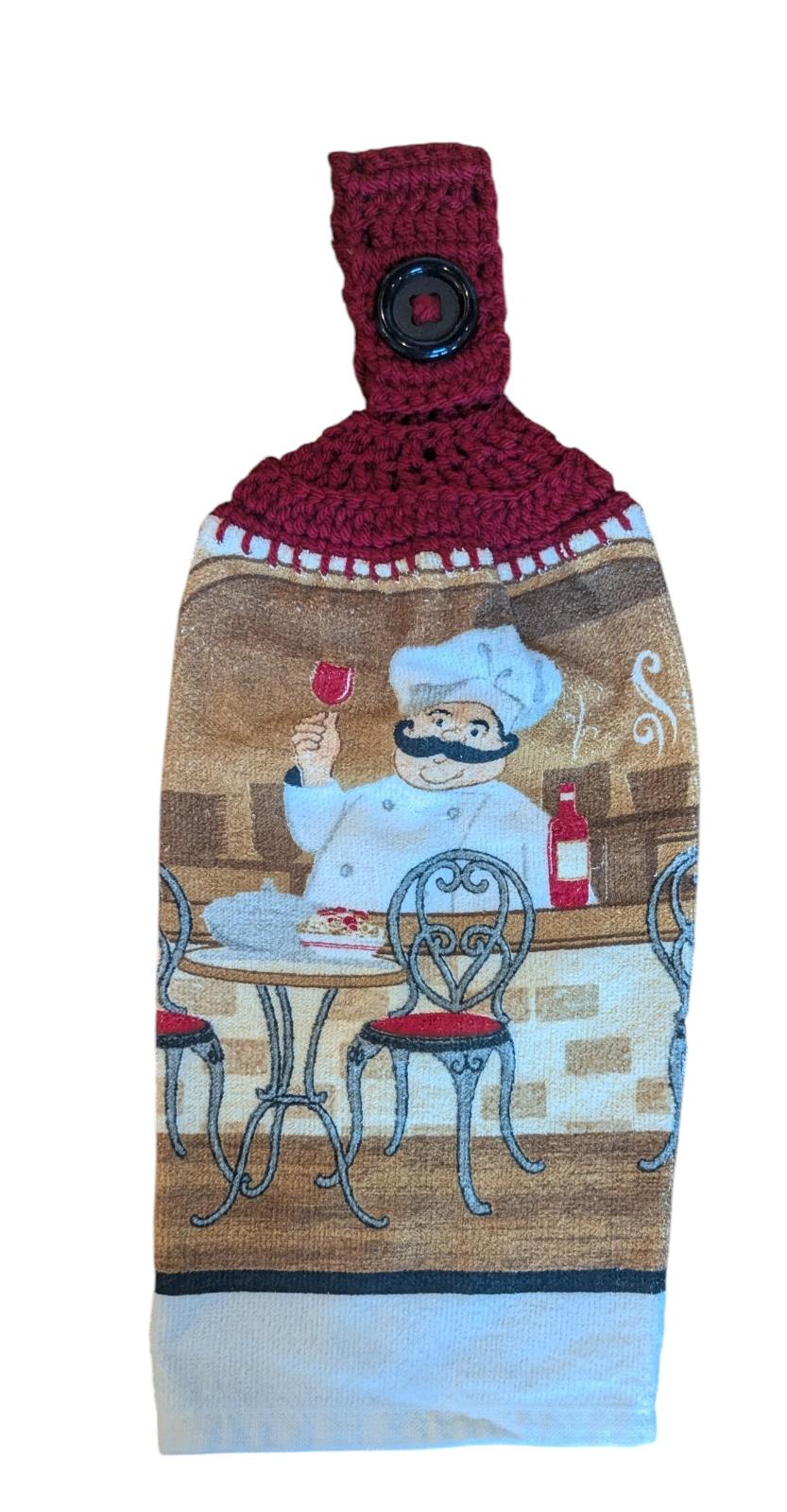 Hand Crocheted Hanging Towels - Chef and Café Design - Set of 2