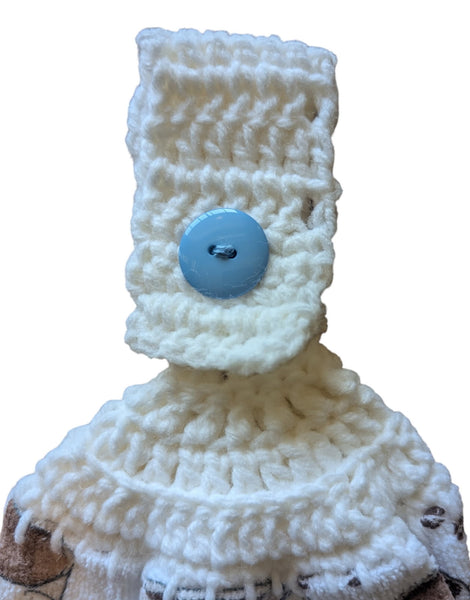 Hand Crocheted Hanging Towels – Coffee Cup & Coffee Bean Design – Set of 2