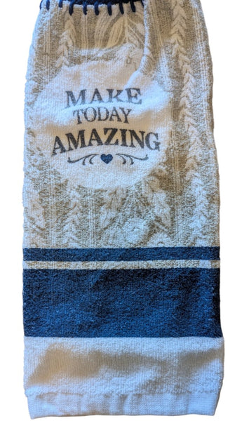 Hand Crocheted Hanging Towels – "Make Today Amazing" Inspirational Design – Set of 2