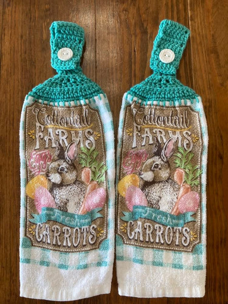 Easter Themed Hanging Towels - "Cottontail Farms" -"Fresh Carrots" - Set of 2