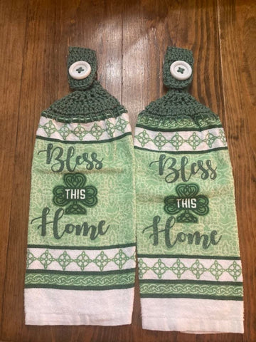 St Patrick's Day Hanging Towels - "Bless This Home" - Set of 2