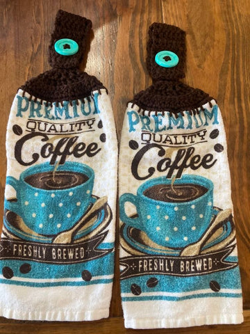 Coffee Themed Hanging Towels - "Premium Quality Coffee" - Set of 2