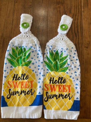 Hanging Towels - Pineapple - "Hello Sweet Summer"  - Set of 2