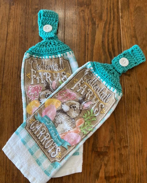 Easter Themed Hanging Towels - "Cottontail Farms" -"Fresh Carrots" - Set of 2