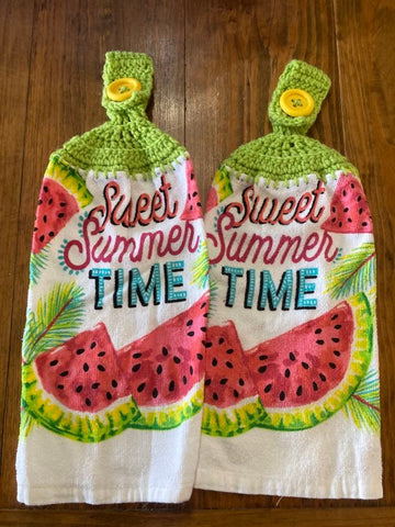 Hand Crocheted Hanging Towels - Watermelon - "Sweet Summer Time" - Set of 2