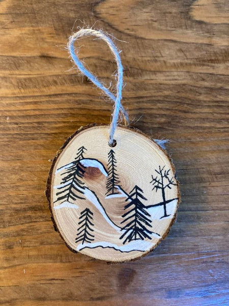 Hand Painted Wooden Ornaments - Winter Trees