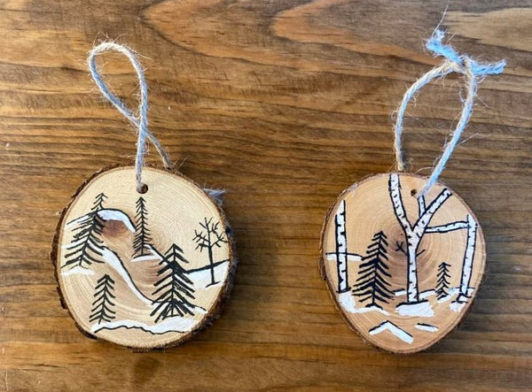 Hand Painted Wooden Ornaments - Winter Trees