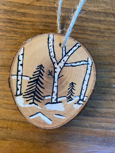 Hand Painted Wooden Ornaments - Winter Trees