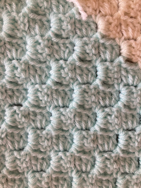 Specialty Blanket - Hand Crocheted - Teal/Cream with Fringe - Unicorn