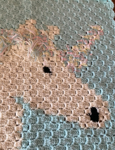 Specialty Blanket - Hand Crocheted - Teal/Cream with Fringe - Unicorn