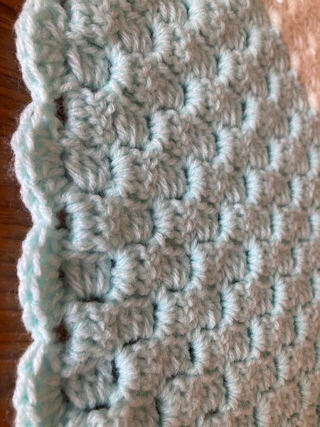 Specialty Blanket - Hand Crocheted - Teal/Cream with Fringe - Unicorn