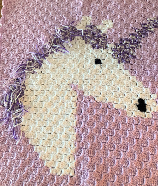 Specialty Blanket - Hand Crocheted - Purple/White with Fringe - Unicorn