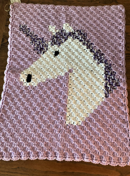 Specialty Blanket - Hand Crocheted - Purple/White with Fringe - Unicorn