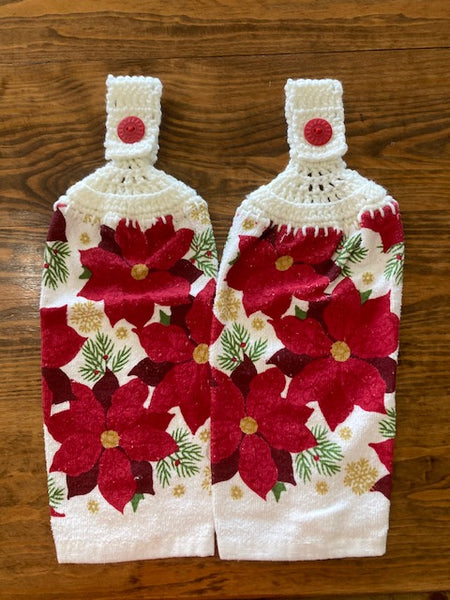 Christmas Hanging Towels - Poinsettia - Choose a Matching Set of 2 - Or Buy All 4 Sets and Save!