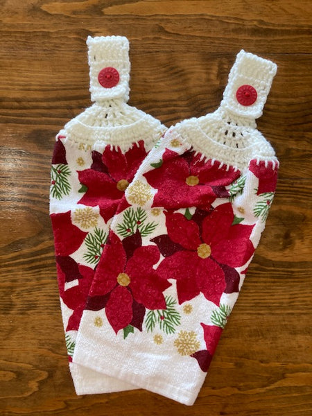 Christmas Hanging Towels - Poinsettia - Choose a Matching Set of 2 - Or Buy All 4 Sets and Save!