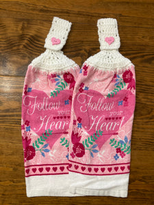 Valentine's Day Themed Hanging Towels - "Follow Your Heart" - Set of 2