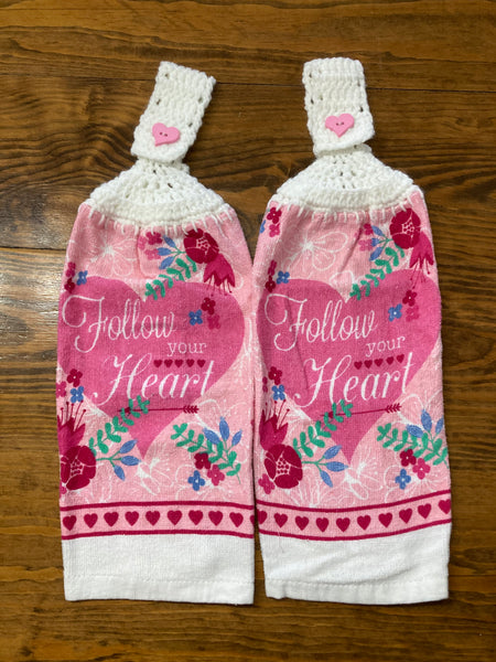 Valentine's Day Themed Hanging Towels - "Follow Your Heart" - Set of 2